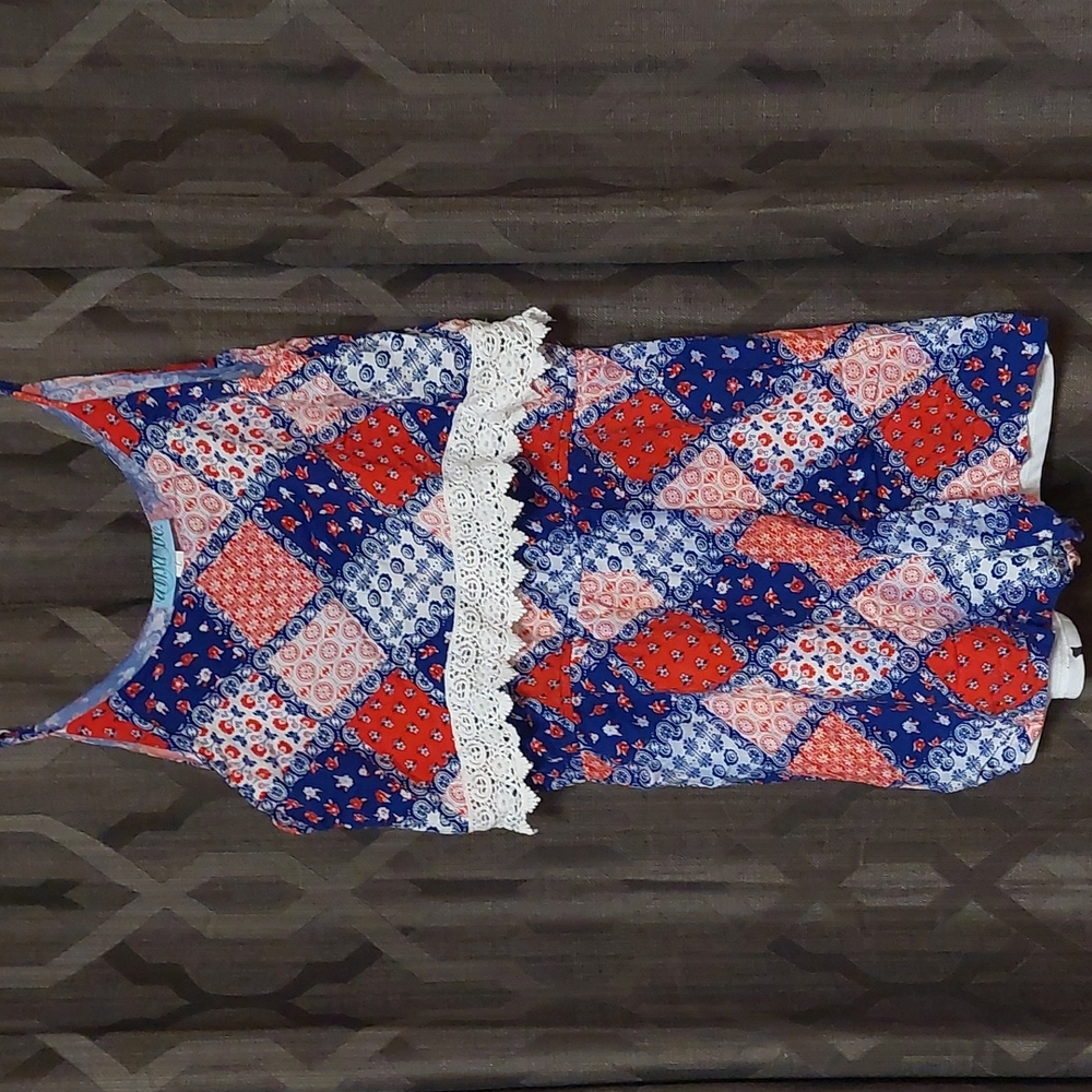 Red, white, and blue paisley romper